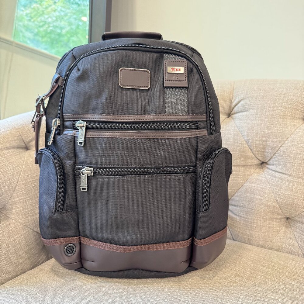 Tumi alpha bravo knox black with brown leather backpack